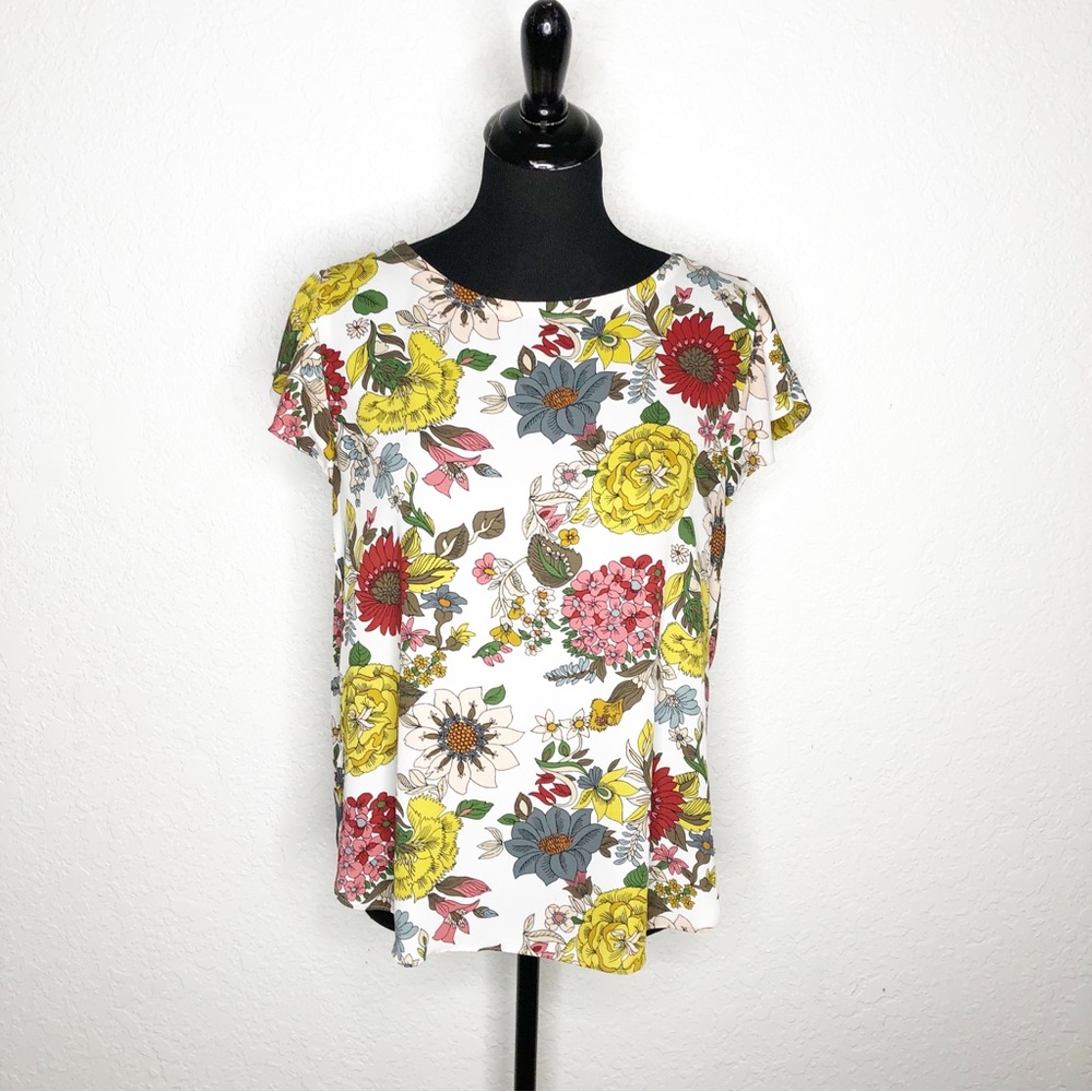 LOFT white yellow red floral top size Small